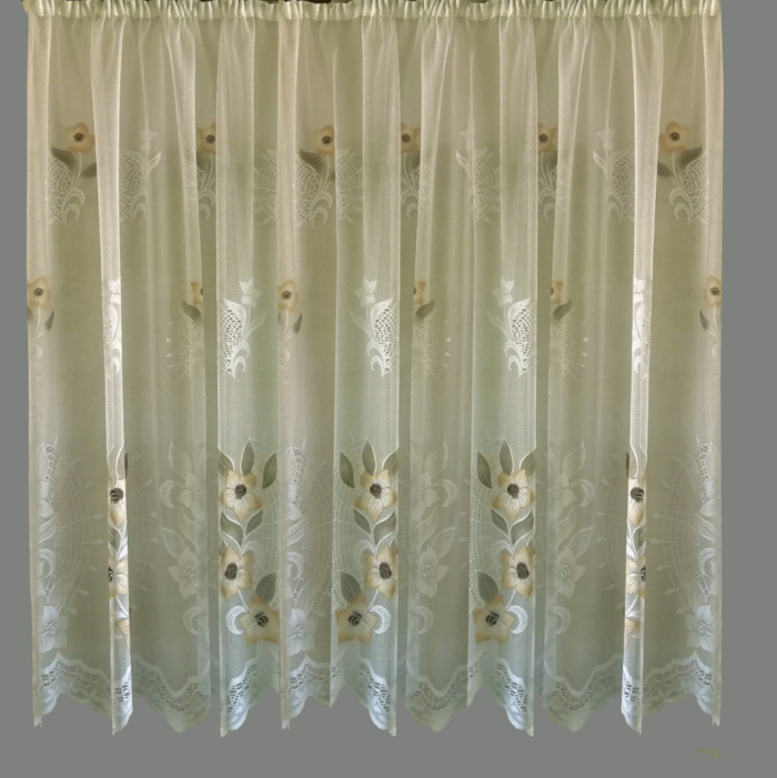 Valgel põhjal värvilise lillemustriga pitskardina kangas kõrgus-180cm. - Image 3