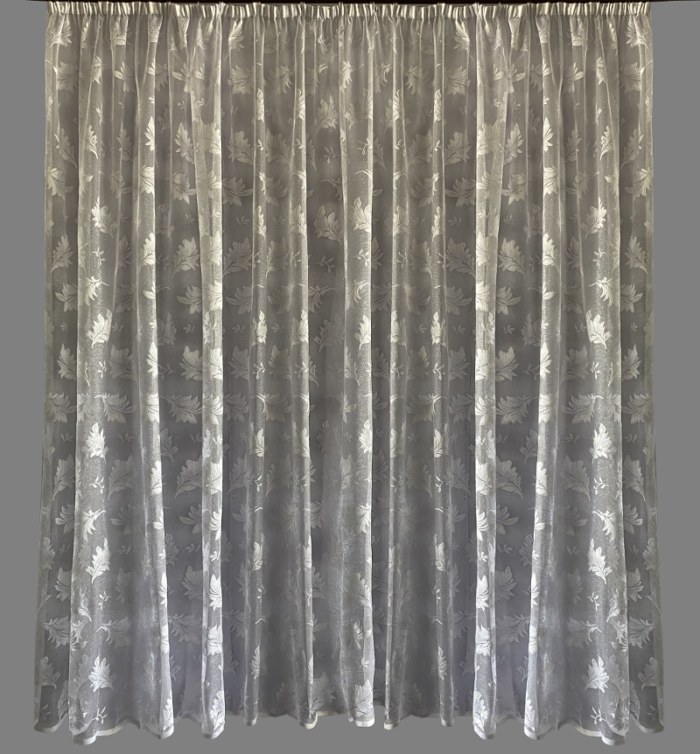 Valge, lehemustriga pitskardina kangas (õrnalt sädelev): kõrgus-180cm - Image 4