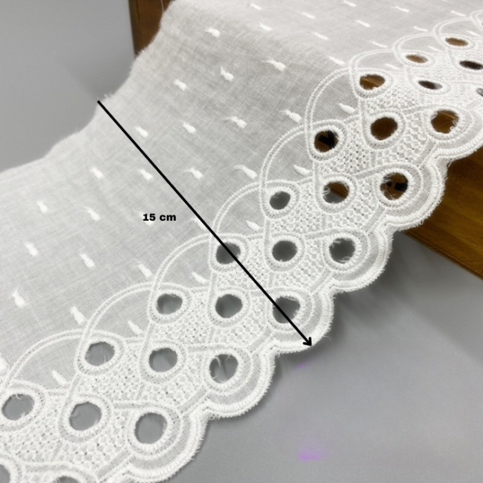 Puuvillane broderii-äärepits:laius-15cm/ valge