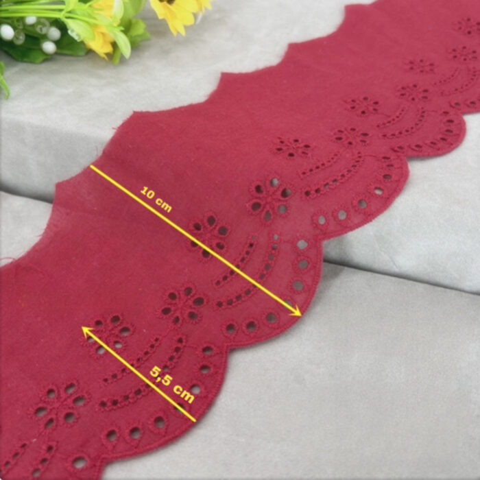 Puuvillane broderii-äärepits:laius-10cm/ sügav punane
