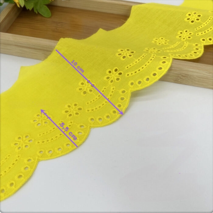 Puuvillane broderii-äärepits: laius-10cm/ kollane