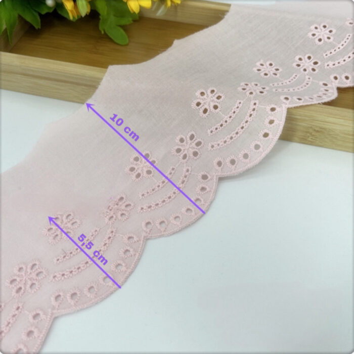 Puuvillane broderii-äärepits:laius-10cm/ hele roosa