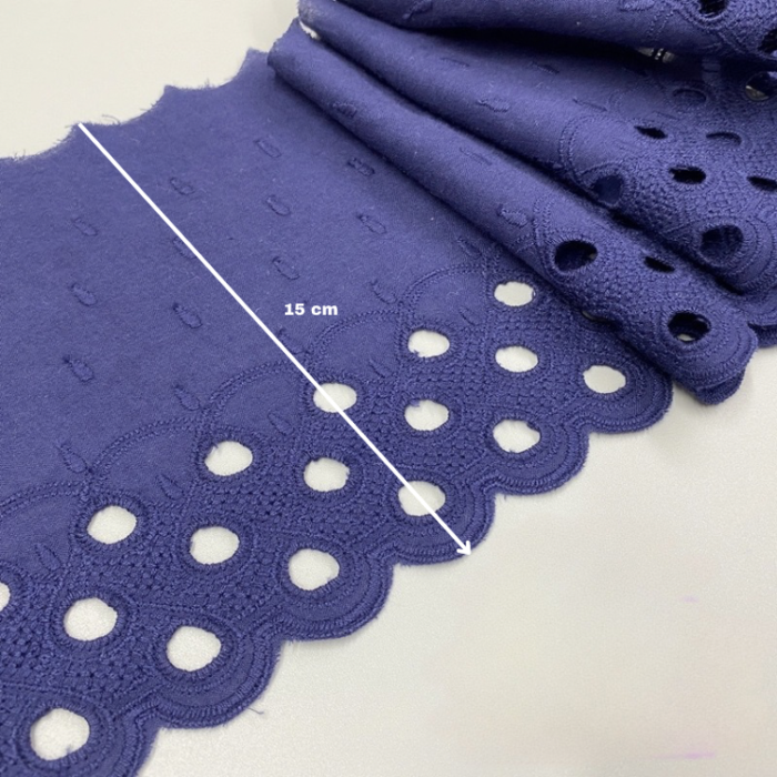 Puuvillane broderii-äärepits:laius-15cm/ tumesinine