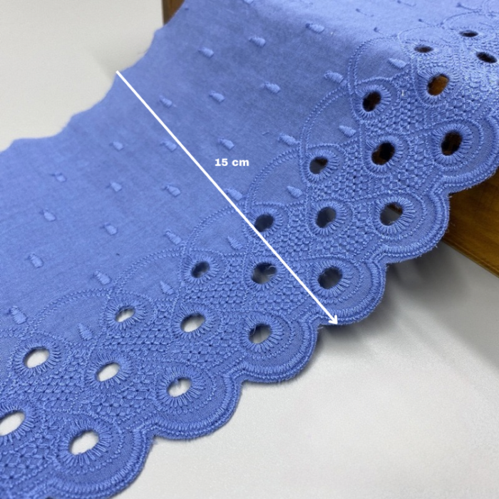 Puuvillane broderii-äärepits:laius-15cm/ sinine