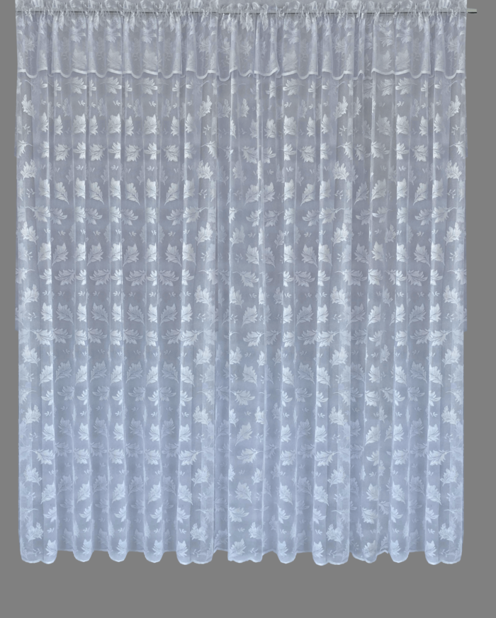 Valged, lehemustriga pitskardind: kõrgus-245cm